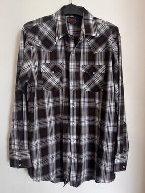 PLAINS WESTERN SHIRT PLAID PEARL SNAPS MEN'S XLT
